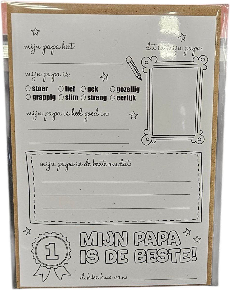 Give X - Kleuren - Poster - A5 - Vaderdag - "Mijn papa is de beste"