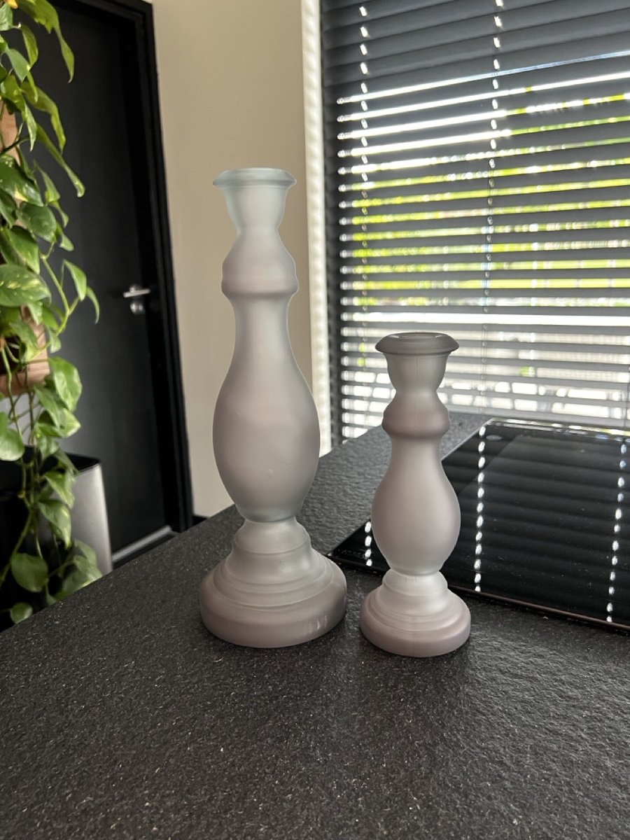 Kandelaar set van 2 - Glas - Grijs Mat