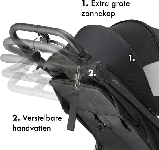Deryan Bolt hardloop kinderwagen - Jogging buggy - Muggennet - Zwart