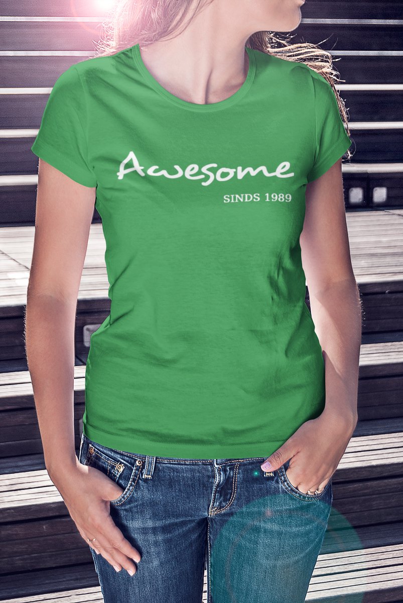 1989 Jaar Groen T-shirt dames - Maat XL - Awesome - Verjaardag Cadeau vrouw - Limited Edition