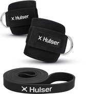 Hulser Sportieve bundel - Ankle straps en resistance band - Weerstandsband van 11 tot 30 kg - 104 / 208cm - 2 x Enkel strap - Enkelband Cuff - Fitness band voor pull up - Krachttraining , Stretch & Lifting met o.a. kickback - Power band