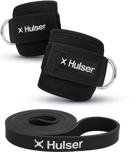 Foto: Hulser sportieve bundel ankle straps en resistance band weerstandsband van 11 tot 30 kg 104 208cm 2 x enkel strap enkelband cuff fitness band voor pull up krachttraining stretch lifting met o a kickback power band