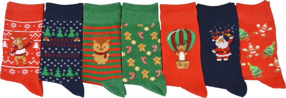 Kindersokken - Kerstsokken - maat 27-30 - hoogwaardige katoen - 7-paar- multipack