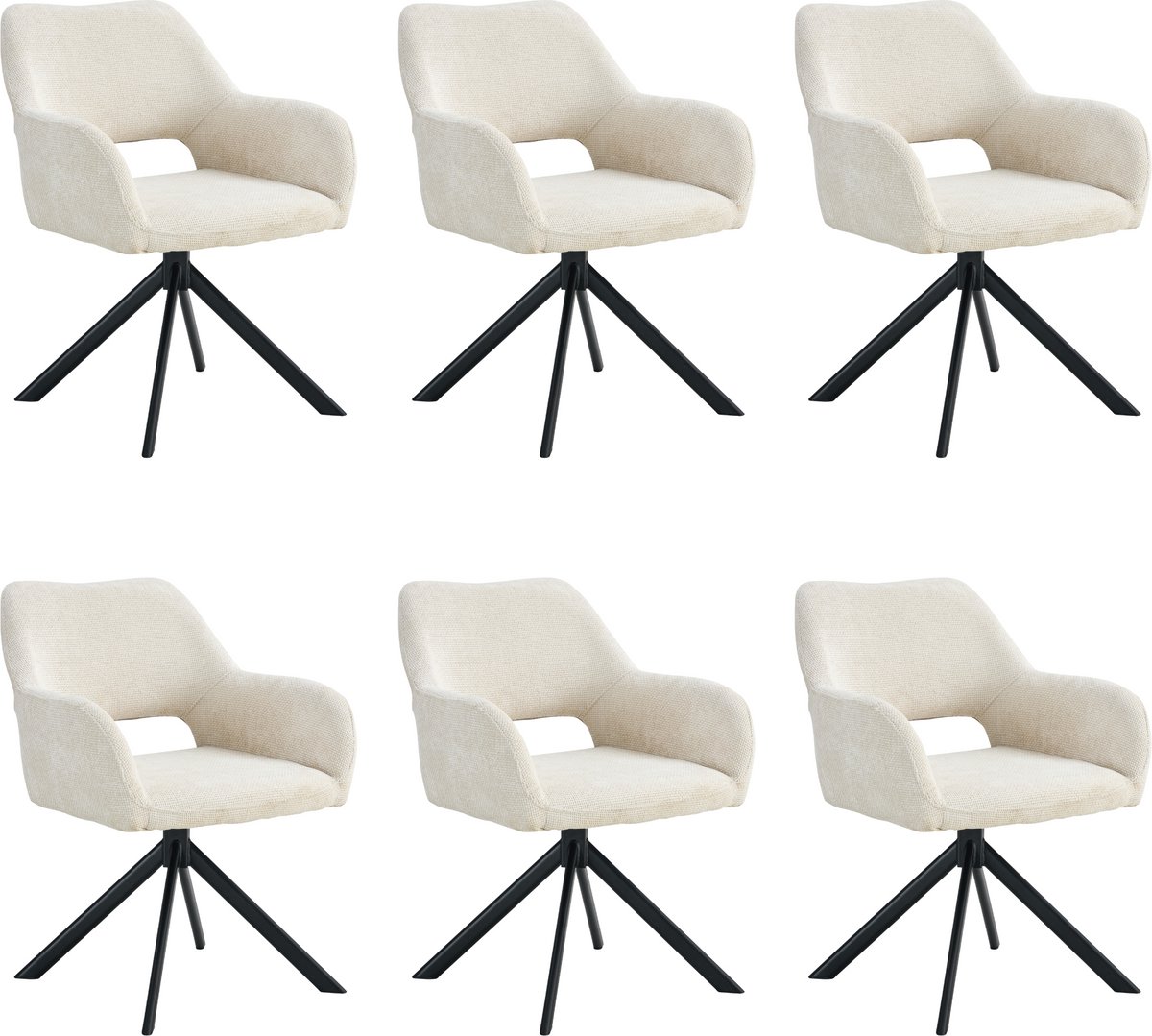 Ams Living® Eetkamerstoel Draaibaar 6 x | Luxe afwerking | Stof | Kleur Beige Gebroken Wit | Eettafel Stoelen | Design Stoelen Eettafel 6 x Stoel