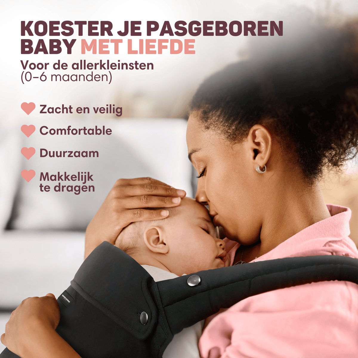 Vulpes Goods® BabyCare - Draagzak – Ergonomische Baby Draagzak 0-36 mnd – Luxe Buikdrager tot 20 kg – OEKO-TEX® Katoen – Handsfree Comfort - Met Rugsteun & M-Positie - Zwart – foto 2