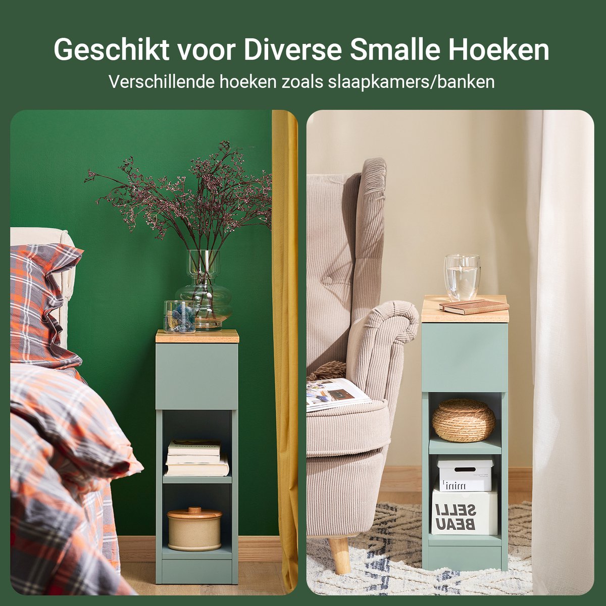 SoBuy Nachtkastje Set van 2,Smalle Bijzettafels met Lade, Ideaal voor Boxspringbed, Banktafel of Telefoontafel, Lichtgrijs, 20x60x35 cm, Zwart, FBT111-SCHx2