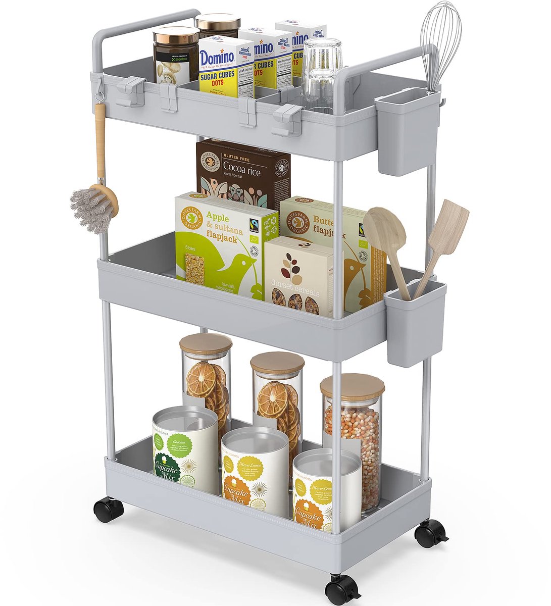 Ibenzoa® Veelzijdige Rolwagen met 3 Lagen en Ophangaccessoires voor Flexibele Opbergruimte