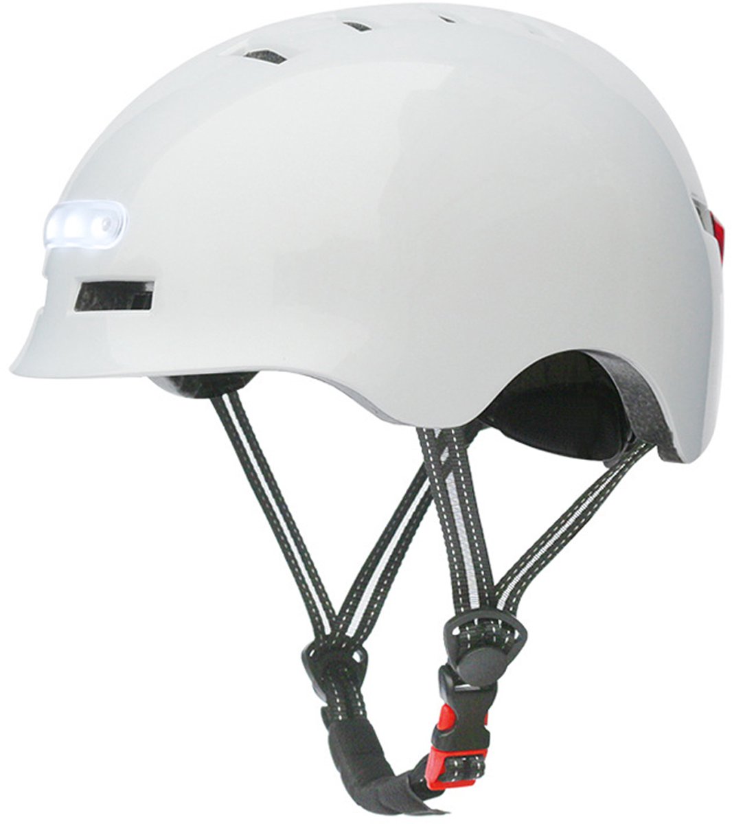 Fietshelm - Snorfiets Helm - LED Verlichting Fietshelm Volwassenen Elektrische Fiets - Fiets helm Elektrische Fiets - Bike Helmet -Wit-58-61CM