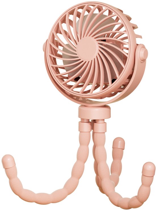 Draagbare handventilator roze 3 standen 360° draaibaar oplaadbaar powerbank USB-C mini fan tafelventilator