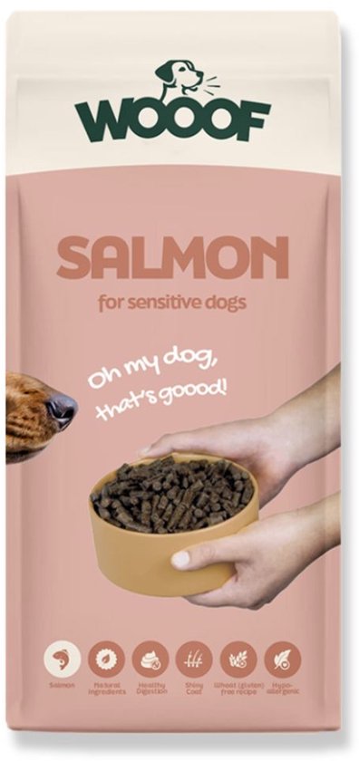 WOOOF Zalm - Geperst hondenvoer - Geperste hondenbrokken - Droogvoer - 14KG