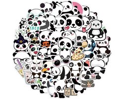 New Age Devi - 50x Cute Panda Stickers - Kinderstickers Pandabeer - Getekende dieren voor op de fiets beker laptop schoolspullen kamer etc - School - Kinderen - Stickers - Plakken - Bundel - Set - 50 - Unieke Afbreektitel
