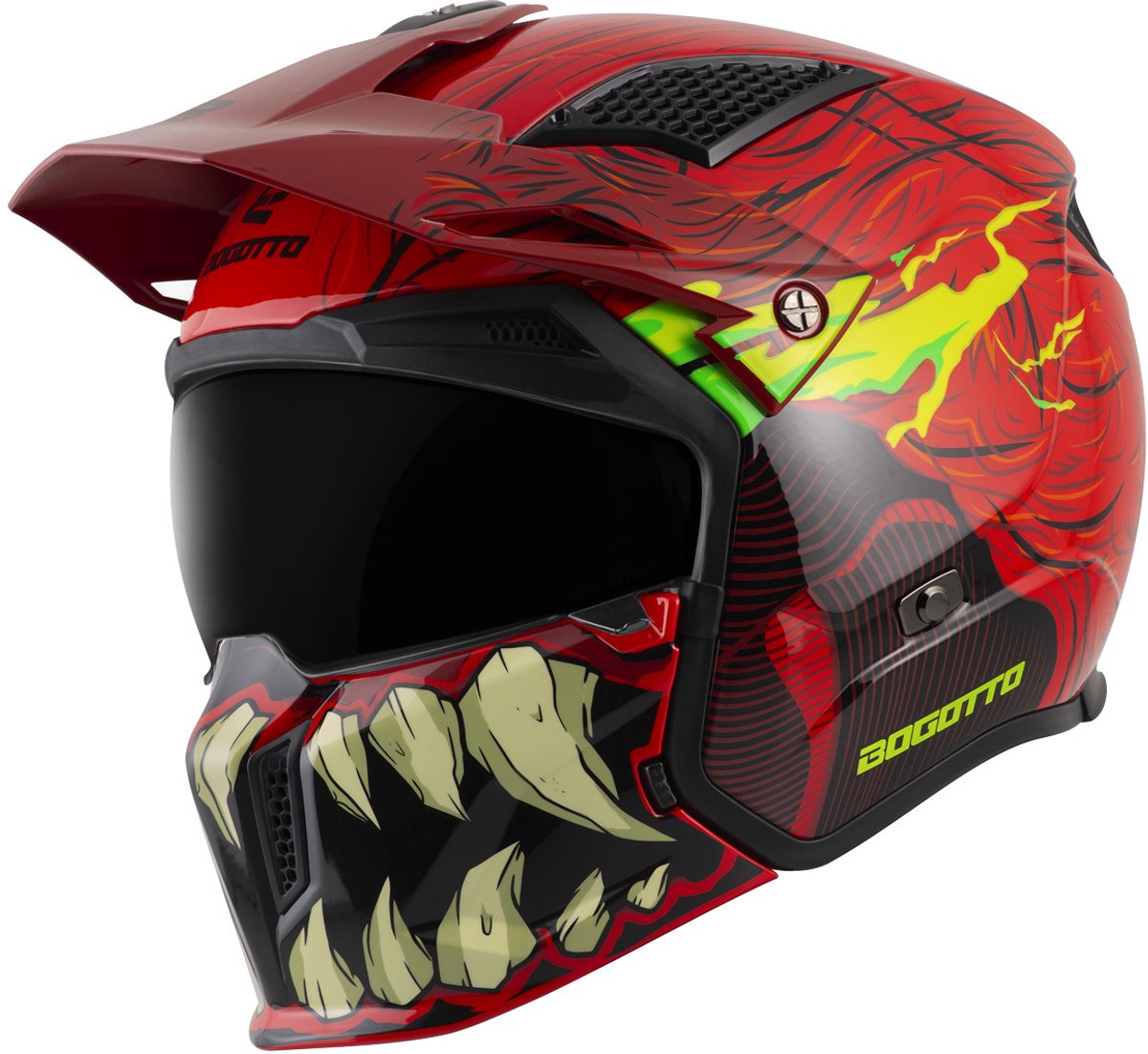 Bogotto Radic Bestia 22.06 Zwart Rood Geel Jethelm - Maat M - Helm
