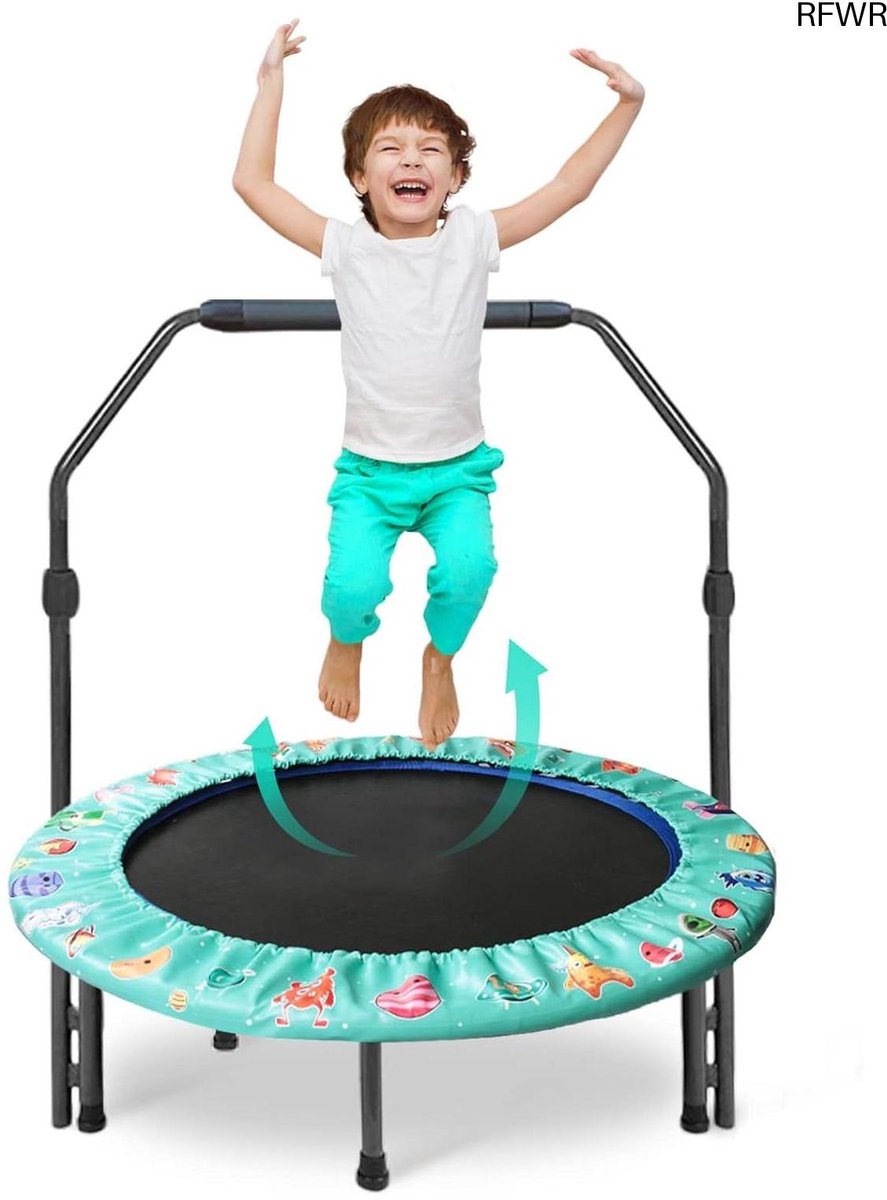 RFWR® Mini-trampoline voor kinderen, 92 cm, inklapbaar met verstelbare handgreep voor binnen en buiten