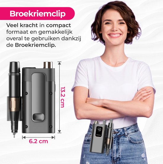 FOOCCA® Elektrische Nagelvijl - Nagelfrees 40000 RPM - Oplaadbaar - FOOCCA Portable - 12 Bitjes + 65 Schuurrolletjes + 3 Accessoires - Nagelstofkap - Manicure en Pedicure Set - Broekriemclip - Eeltverwijderaar - Kalknagels