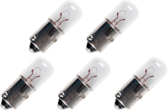 Lampe de signalisation BA9S 6V 5W - 833 mAh - Pack de 5 - Ampoule à incandescence T10 Ø10mm - 28mm - 2500K - Dimmable