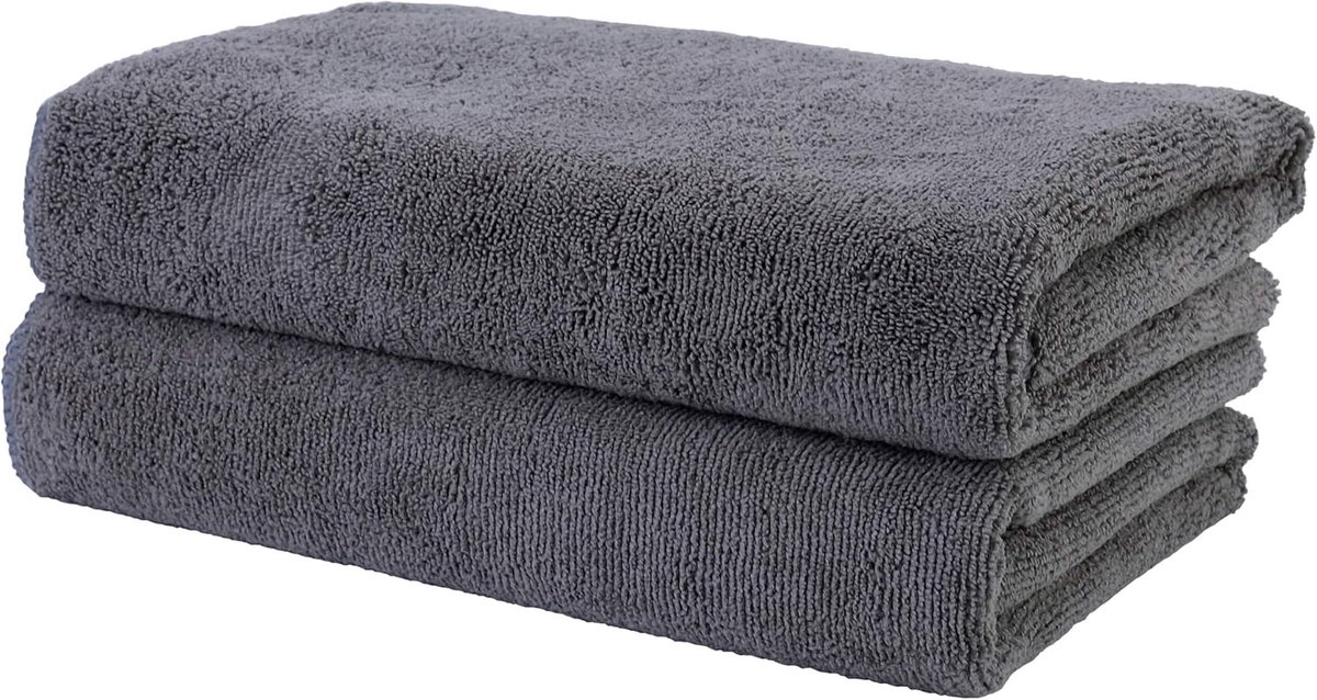 Famanu - Professionele microvezel handdoek om uw haar te drogen – sneldrogend/niet-pluizend – 2 pack – donkergrijs – 50 x 101 cm