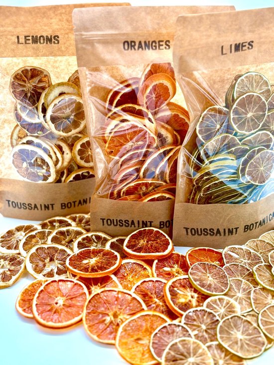 Foto: Toussaint botanicals premium citrus mix 3x100g gedroogde fruit schijfjes noodpakket fruit sinaasappel citroen limoen 100 natuurlijk cocktail garnering decoratie gratis verzending 
