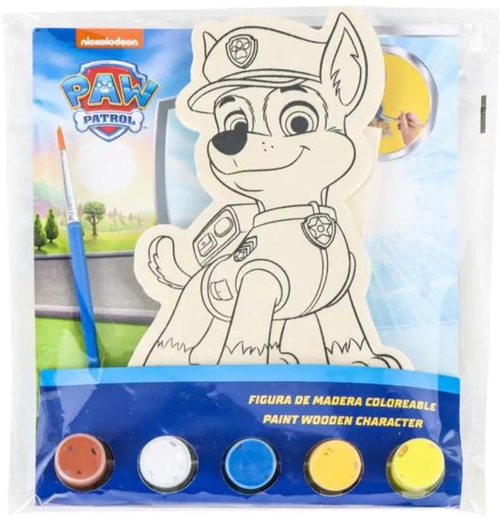 Paw Patrol knutselset met Chase, verf, penseel en houten figuur.