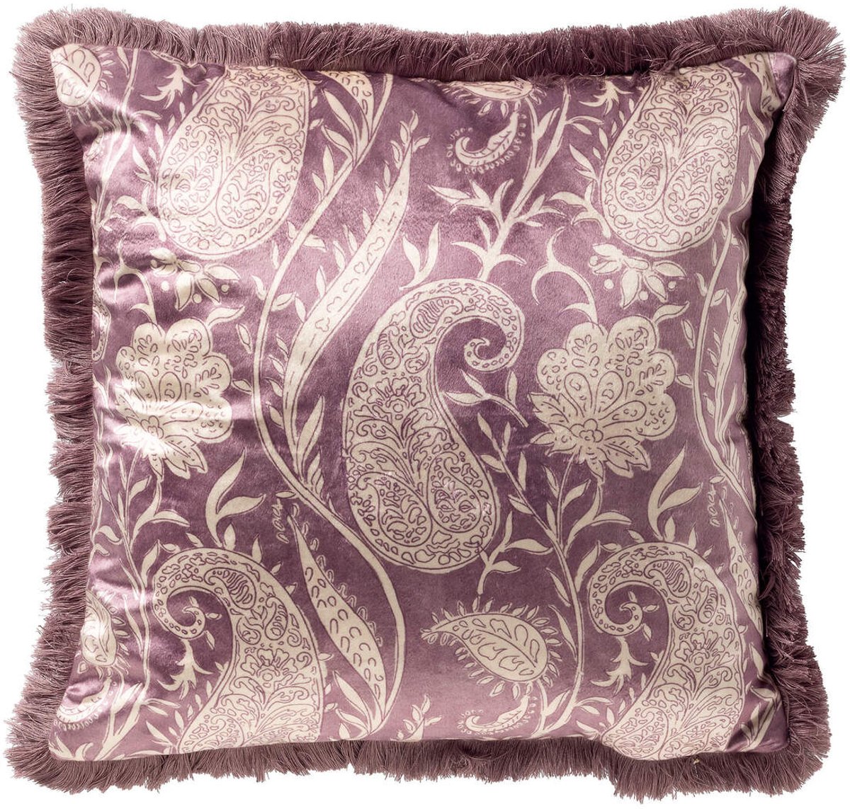 Dutch Decor RAVIE - sierkussen 45x45 cm - paisley - fringe - Dusky Orchid - paars - Inclusief binnenkussen - Luxe kussens voor woonkamer & bank Licht paars