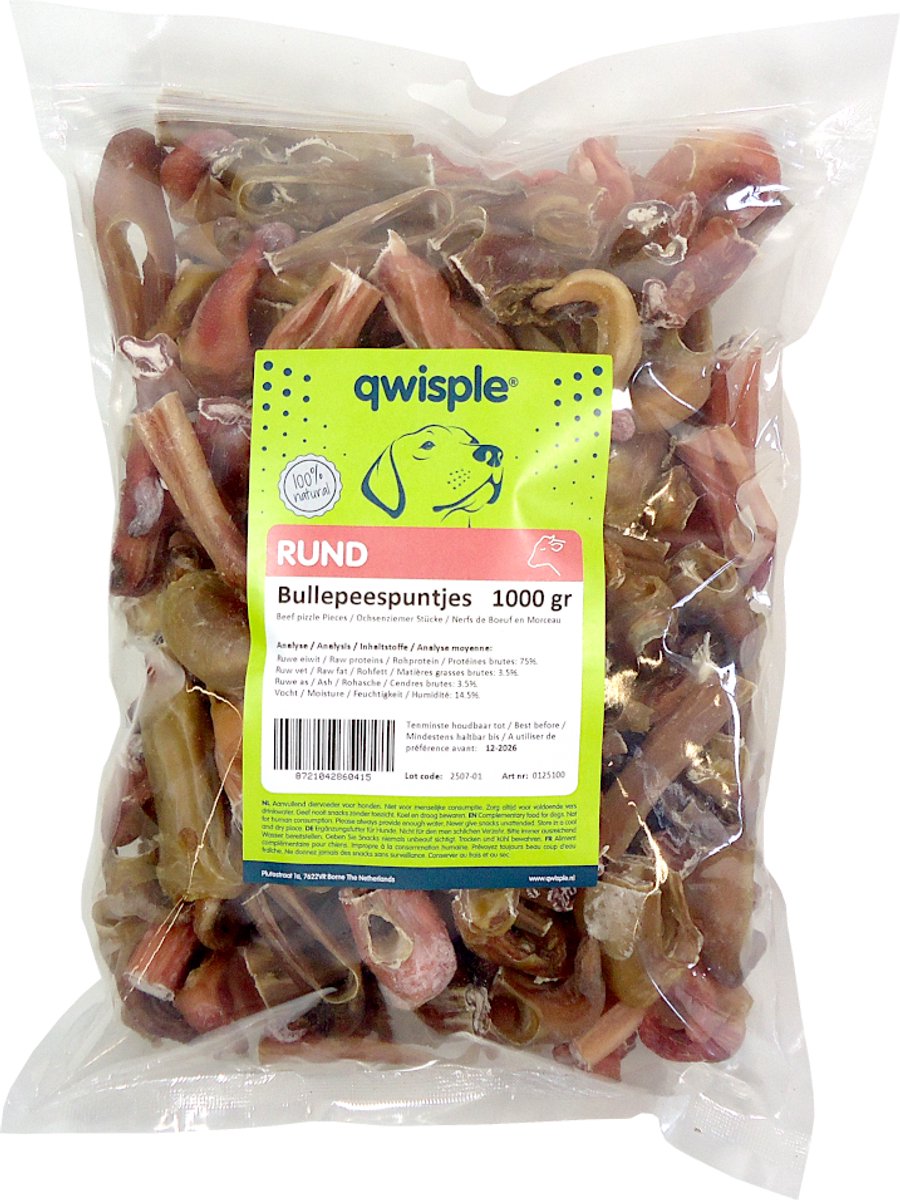 Qwisple Bullepeespuntjes - Natuurlijke Hondensnacks - 1000 gr