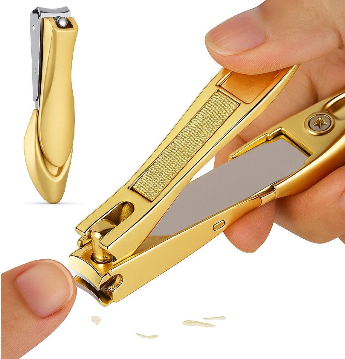 Goedkoopste Luxe Nagelknipper Met Opvangbakje I Voorkomt Wegspringen Nagels I Vlijmscherpe Gebogen Bladen I Ook Geschikt Voor Teennagels I Met Nagelvijl I RVS I Goud