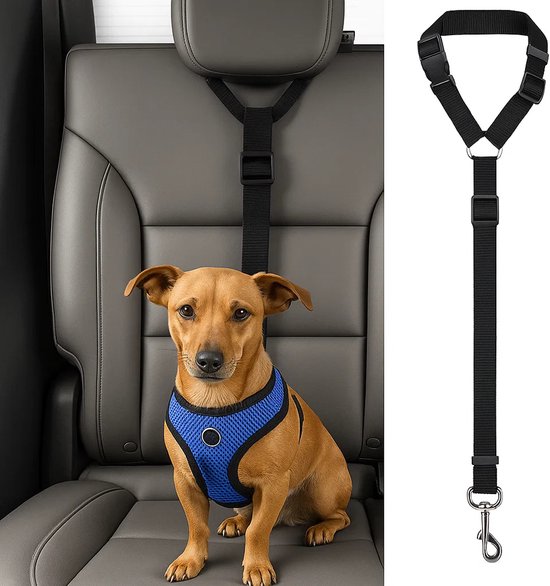 Hondengordel voor in de Auto - Verstelbaar - Hoofdsteun Gordel - Gordel Hond Auto - Zwart