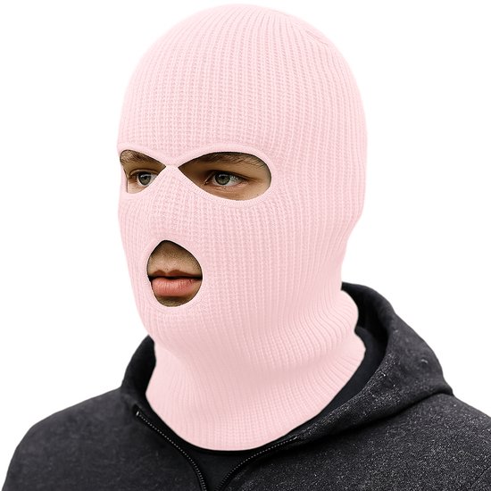 Facemask - Sportmuts - Driegats Muts - Skimuts -  Bivak - Balaclava - Licht Roze - One Size