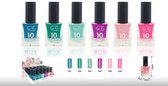 Easy Paris Cosmetics - Set met 6 Flesjes Nagellak - Blauwgroen/Groen/Licht Groen/Paars/Roze/Fel Roze - Inhoud per flesje 15 ml.