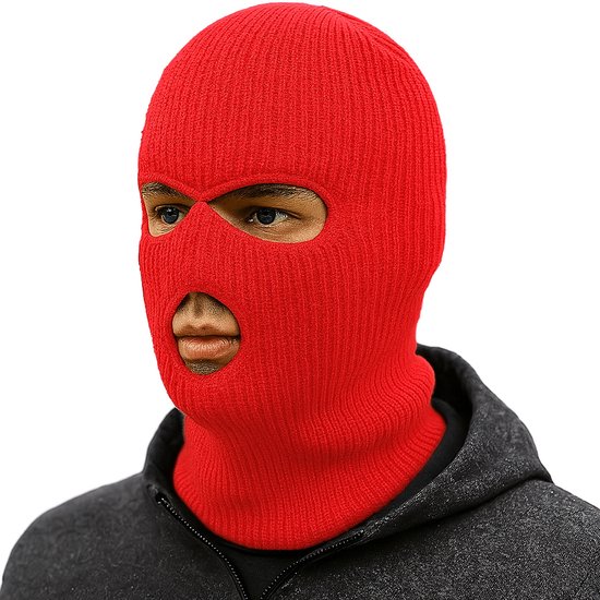 Facemask - Sportmuts - Driegats Muts - Skimuts -  Bivak - Balaclava - Rood - One Size