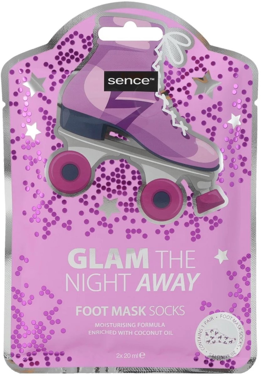 Sence voetenmasker disco - glam the night away - foot mask socks - vochtinbrengende formule - 1 paar 2x 20ml - vegan