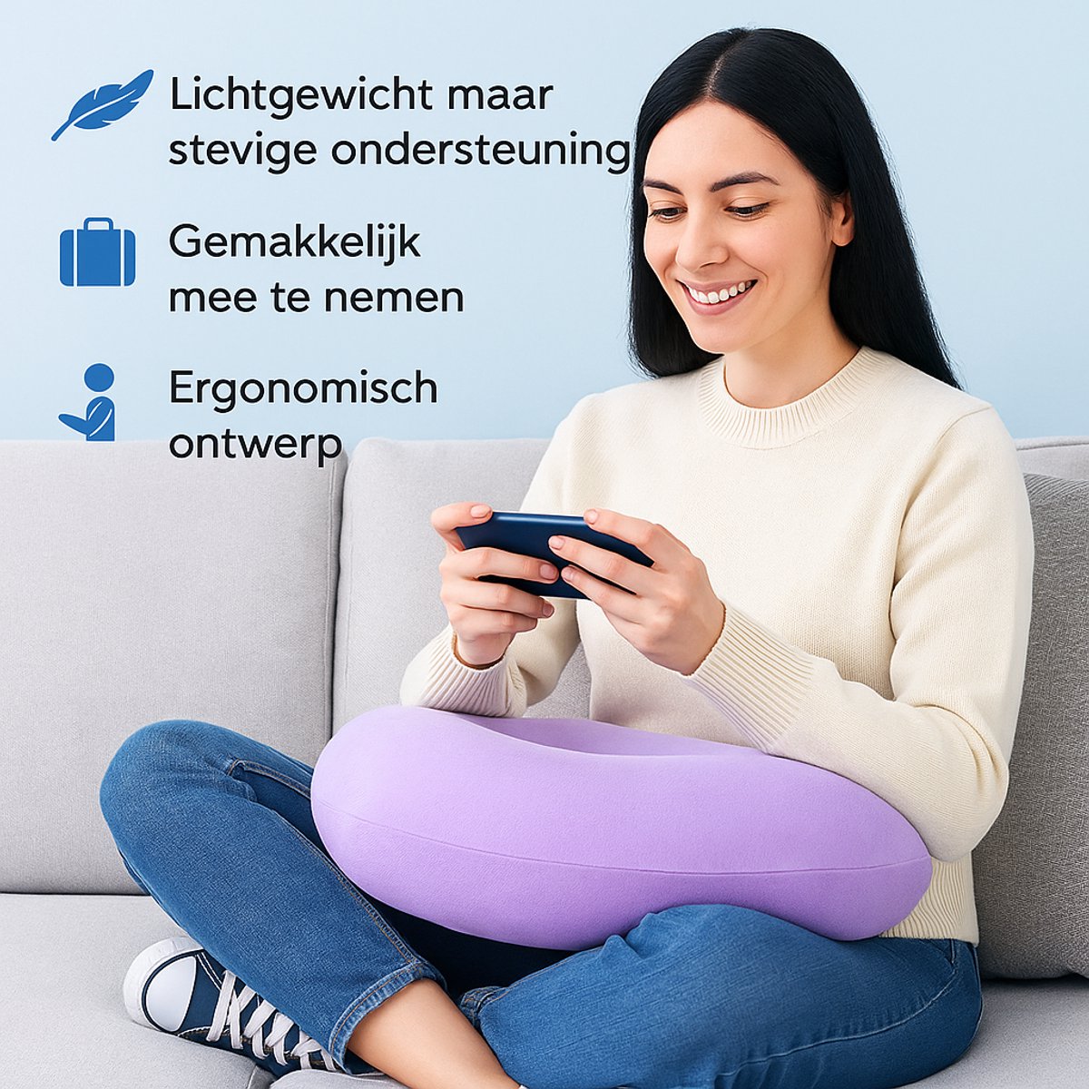Haakkussen - Ergonomisch steunkussen voor bed - U-vormig - Grijs - 68x50x20 cm