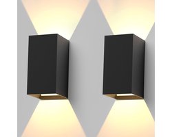 NETTLIFE Wandlamp - Set van 2 Stuks - LED Wandlampen - B 10cm - Zwart Buitenlamp - Modern - 3000K warm wit licht - 5W - IP65 Wandverlichting - Hal