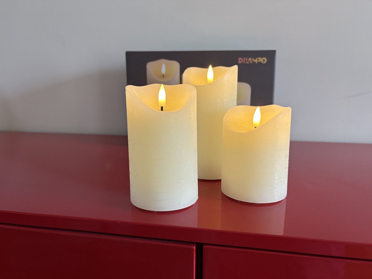 Dilampo -Led Kaarsen met Bewegende Vlam - 3x - Echte Wax - Afstandsbediening - 245+ Branduren - op Batterijen - Flikkerende Vlam - Timer - Kerst Kaarsen