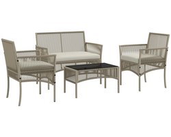 Lynly - Rotan Tuinmeubelset 4-delig - Tuinset - Loungeset voor Tuin, Balkon of Terras - Inclusief Kussens - Weerbestendig