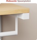 Close-up van de lichte houten plank van de kapstok met witte rand.
