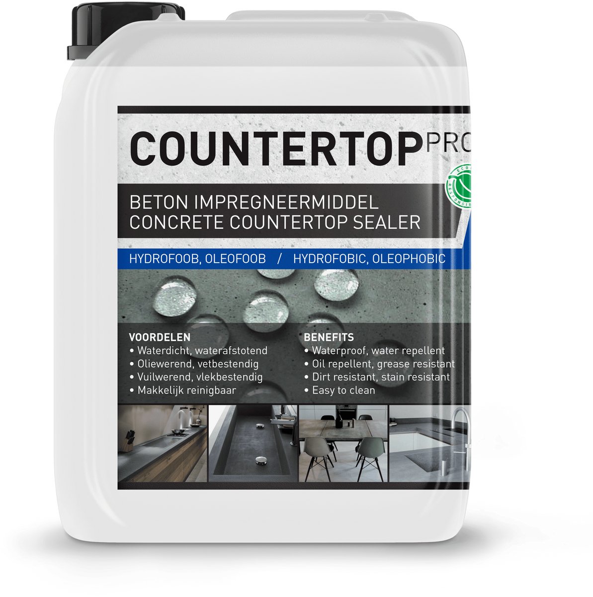 Beton impregneermiddel - Countertop Pro - 2.5L / 15m² - 100% Waterafstotend impregneren van Beton, Steen en Natuursteen - Oliewerend - Aanrechtblad, Woonbeton, Gevlinderd beton - Nano Coating