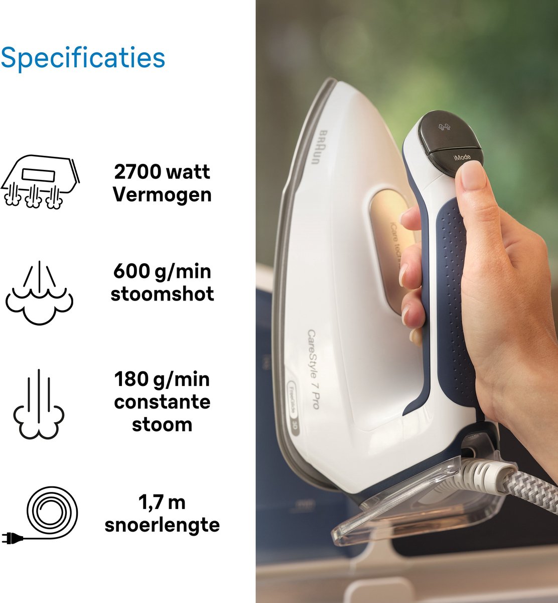 Braun CareStyle 7 Pro IS7282BL - Stoomgenerator - Automatische Instellingen - Halveert Strijktijd - Blauw — afbeelding 3