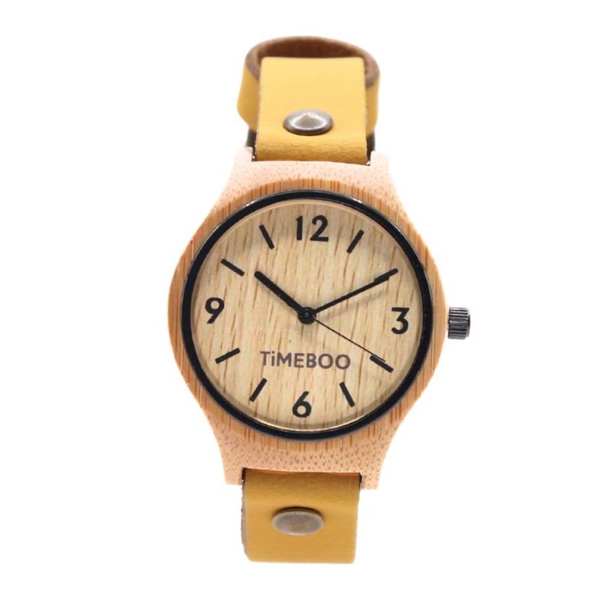 Timeboo horloge Twist | Bamboe houten horloge | dames - leer - Oker - met cijfers