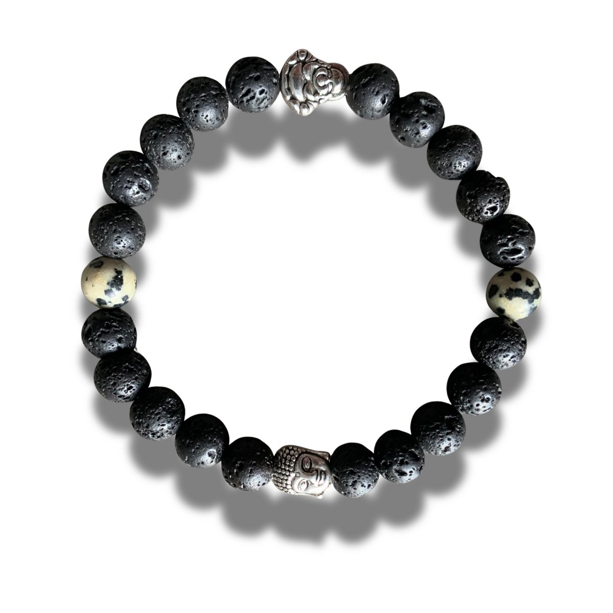 Armband - natuursteen - lavasteen - Dalmatiër Jaspis - Buddha - Boeddha - 8 mm 21 cm