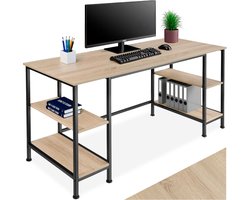 tectake® Bureau - Computerbureau met 4 planken - Bureautafel van hout en metaal - Industrieel design - Zwart metalen frame - Draagkracht bureaublad 150 kg per plank 50 kg - Afmetingen (LxBxH) 137 x 55 x 75 cm - Lichtbruin
