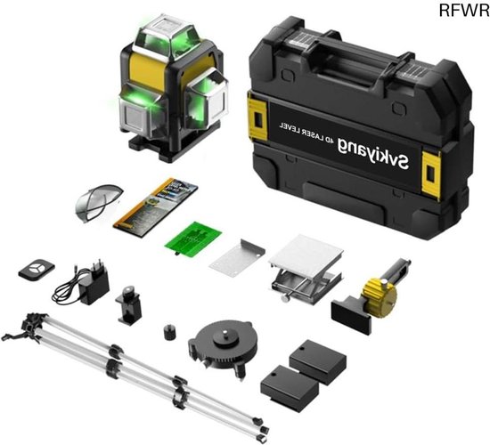 4x360° kruislijnlaser met statief, 16-lijns laserwaterpas IP54, 2 oplaadbare batterijen, zelfnivellerende laserlijn, afstandsbediening voor wandmontage, vloertegels