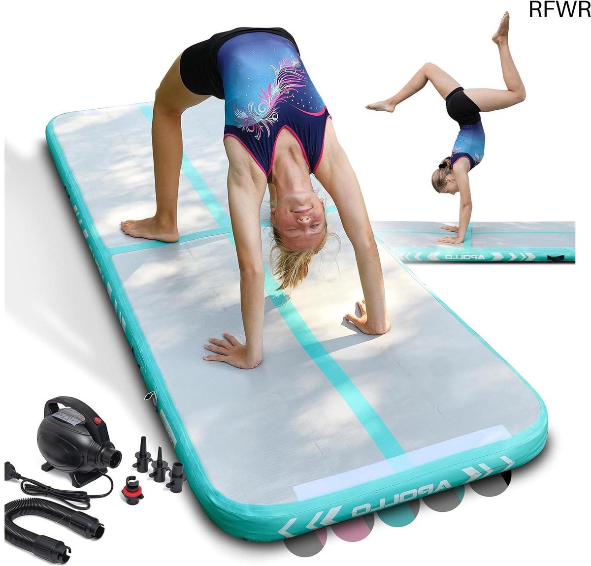 RFWR® Luchtvolgmat voor volwassenen en kinderen - Opblaasbare turnmat voor gym, yoga en Pilates - Verkrijgbaar in 3m en 4m