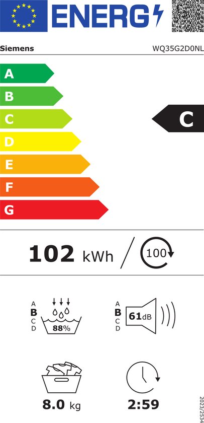 Siemens WQ35G2D0NL - iQ500 - Wasdroger - Warmtepompdroger - Zelfreinigende condensor blijvend energiezuinig - autoDry: bereikt uitstekende droogresultaten - speedPack: Bespaart tijd