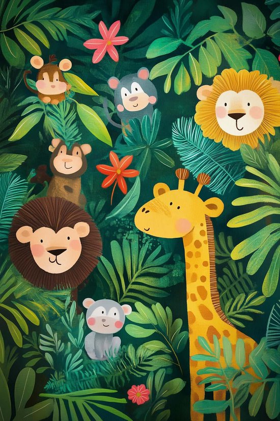 Affiche Animaux de la Jungle - Posters Nature - Dessin Animé - Décoration murale Chambre Enfant - Papier 180 grammes - S5785BY - Format 50 x 70 cm