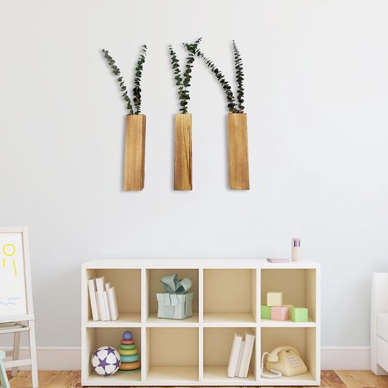 Dokeno 3 Stück Holz-Wandvasen, Wand-Pflanzgefäße für