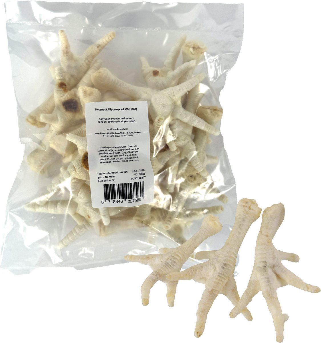 Petsnack Kippenpoten - Luchtgedroogde Natuurlijke Hondensnacks - 200g, 10 Stuks