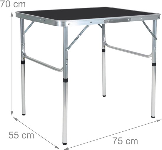campingtafel hoogte verstelbaar - 70x75x55 cm - met handvat - inklapbaar - zwart van Merkloos — afbeelding 3