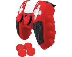 Grip Silicone Hoes / Skin + 4 Thumb Grips voor Playstation 5 PS5 DualSense Controller - Zwart - Rood - V3