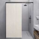Rideau de douche pliable imperméable, rideau de douche en lin robuste, bande magnétique, résistant aux éclaboussures, fermeture rapide, beige, 120 x 190 cm