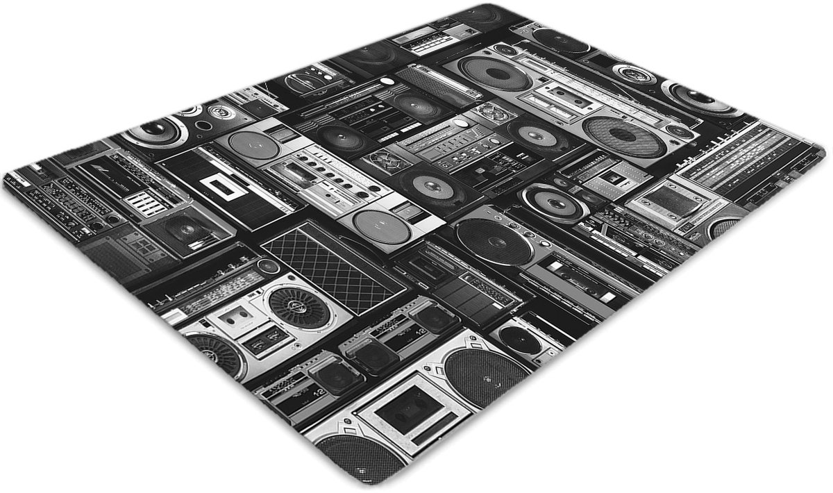 Tulup Vloerbeschermer - Oude School Bandrecorder Vloerbeschermer Bureaustoel Tapijt - 100 x 70 cm - Grijs Vloerbeschermer Vinyl - Bureaustoelmat - Vloerbeschermer Pvc - Stoel Mat - Kantoordecoraties